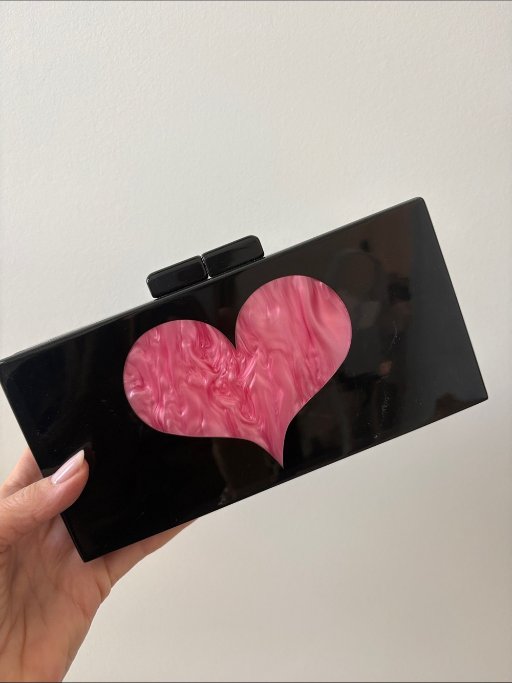 Black Acrylic Heart Clutch with Pink Inset